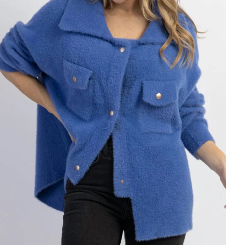 Frankie Soft Fur Shacket In Blue